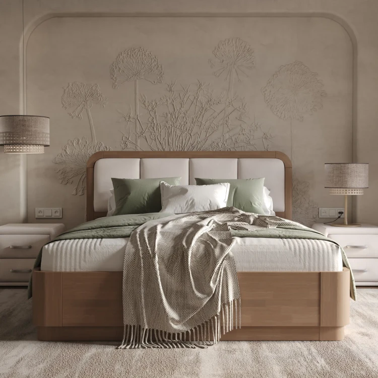 Кровать Райтон Hemwood с ПМ сосна (Велюр) 90 х 190 см, Scandi cotton 24 Капучино/Антик (сосна)