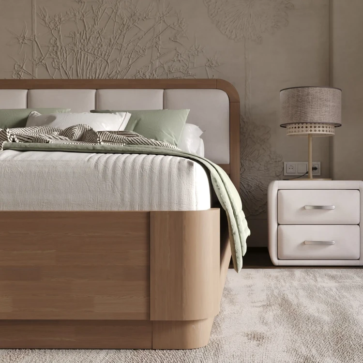 Кровать Райтон Hemwood с ПМ сосна (Велюр) 90 х 190 см, Scandi cotton 24 Капучино/Антик (сосна)