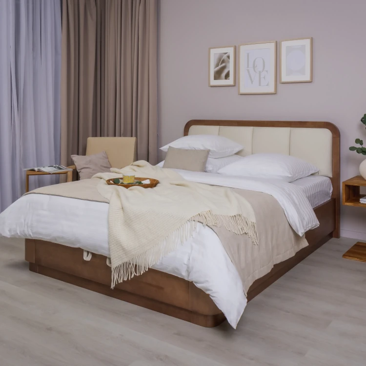 Кровать Райтон Hemwood с ПМ береза (Искусственная замша) 90 х 190 см, Aurora Экрю/Антик (береза)